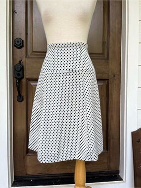 Vintage Polka Dot A-Line Skirt - White with Black Dots
